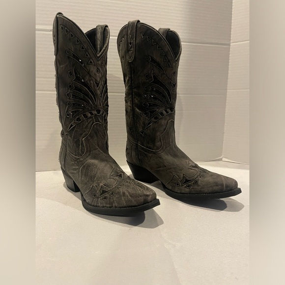 LAREDO Stevie Inlay Snip Toe Gray Distressed Western Cowgirl Boots Women’s 9 - Picture 2 of 5